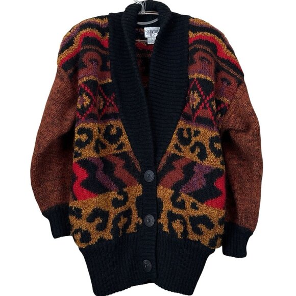 Cervelle Wool Southwest Leopard Striped Buttoned Oversized Cardigan Tan Size S - Picture 8 of 8